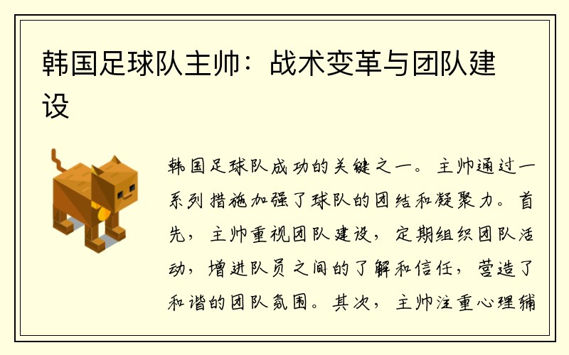 韩国足球队主帅：战术变革与团队建设